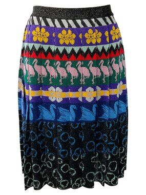 Mary Katrantzou Multicolor Pleated Intarsia Knit Skirt